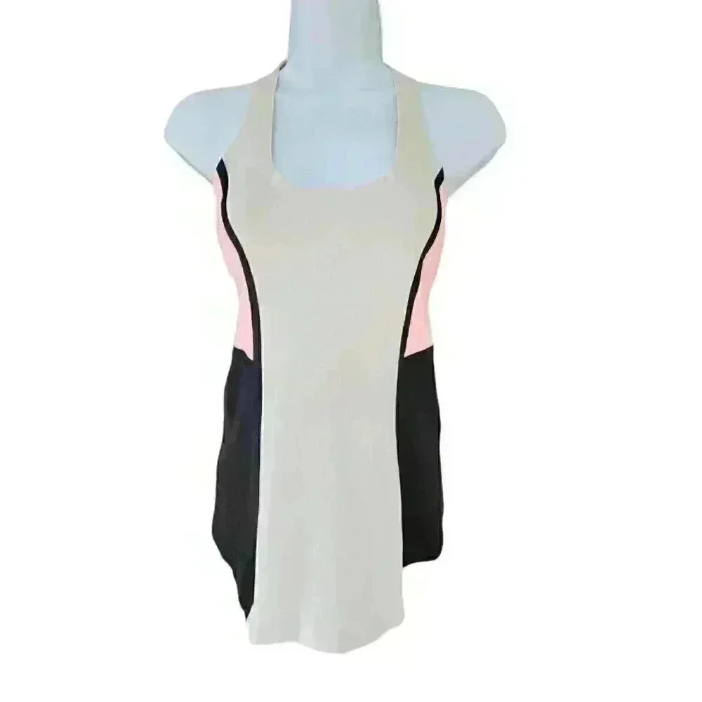 Lululemon Racerback Tank Top Size 4 Athletica Color Block Beige Black Pink